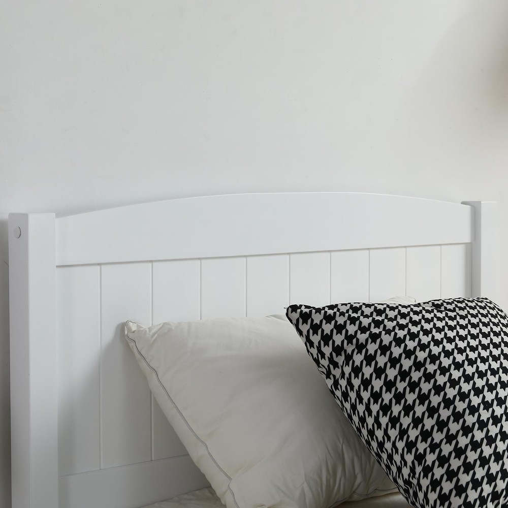 White Twin Size Solid Wood Platform Bed Frame Single Bed with Headboard