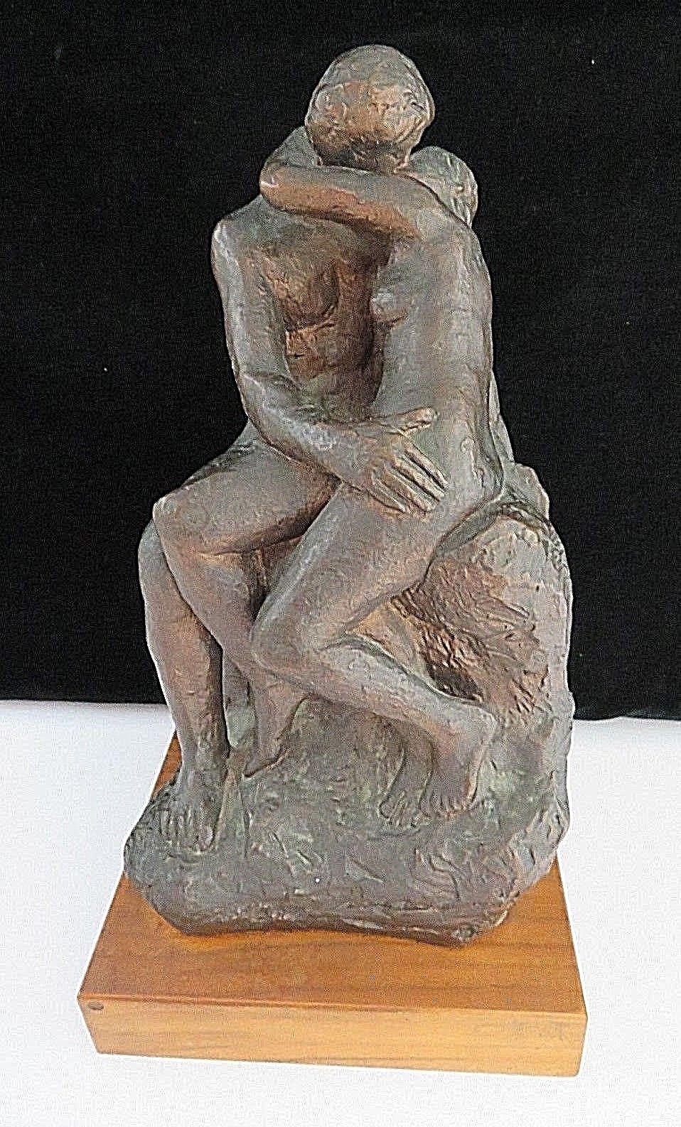 The Kiss Molded Statue on Wood Base