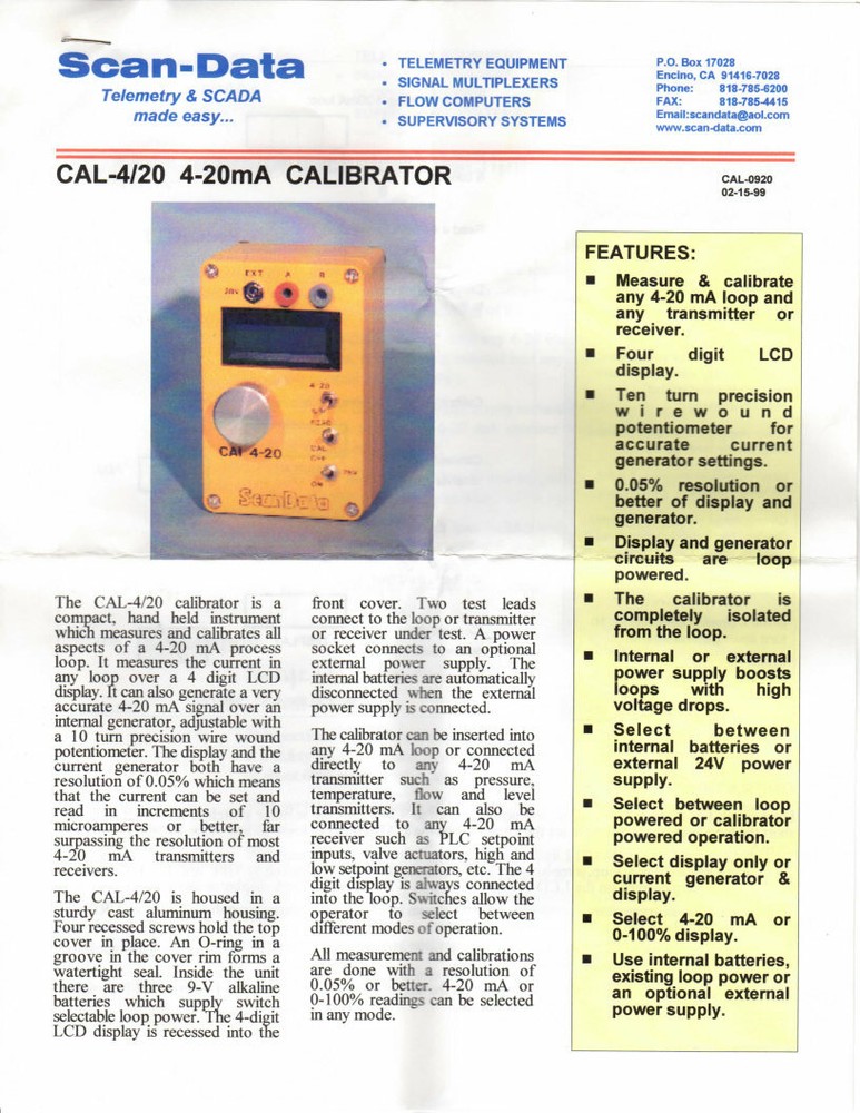 Scan-Data 4-20mA Calibrator