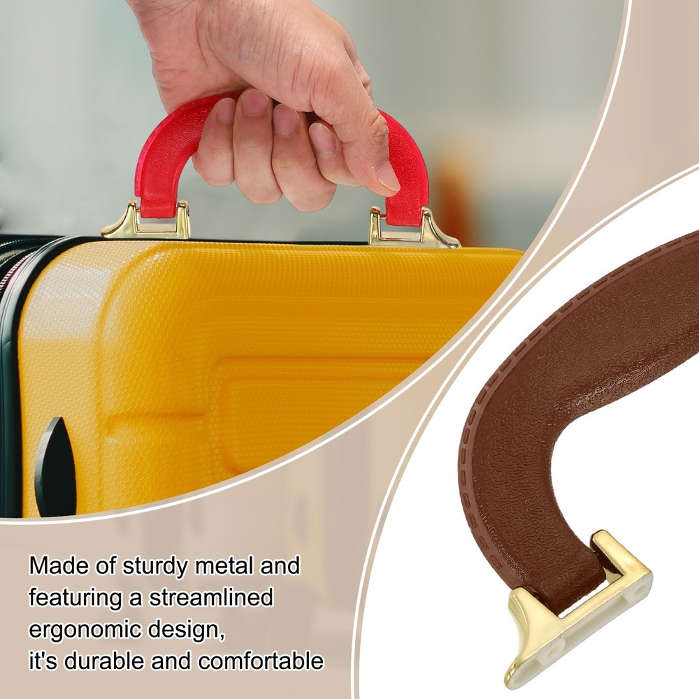 2Pcs Luggage Handle Plastic Pull Handle Grip Replacement with Screws Brown Gold