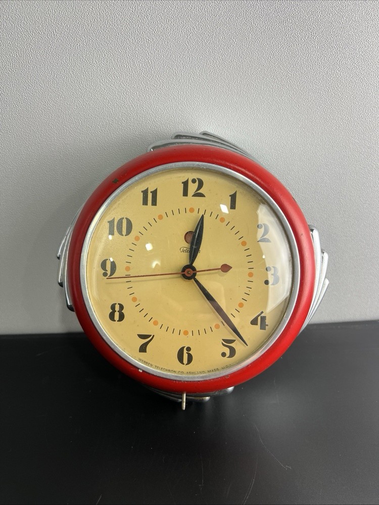 MCM Warren Telechron Model 2H09 Red Electric Wall Clock -Needs New Plug