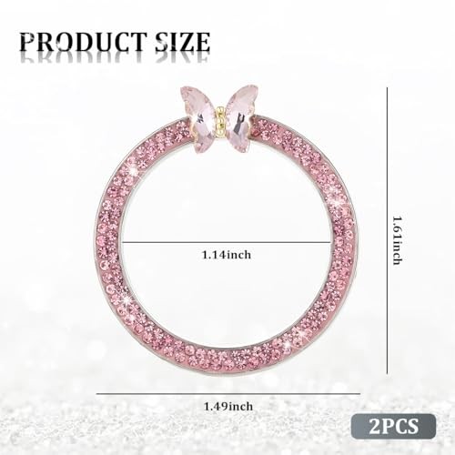 2PCS Bling Butterfly Car Engine Push Start Stop Button Cover Ring, Pink