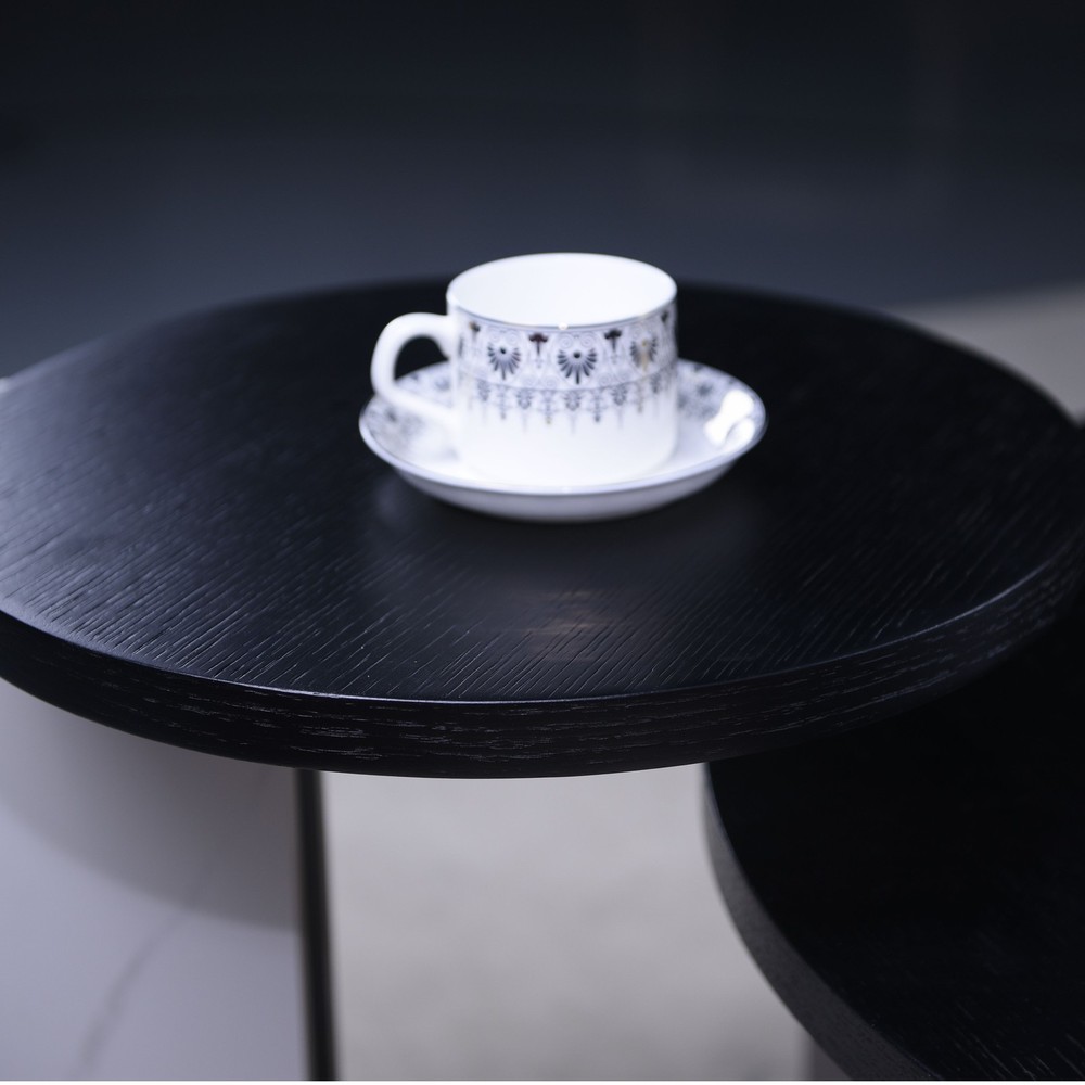 32.68" & 16.93" round coffee table end table sofa table side table set with bla