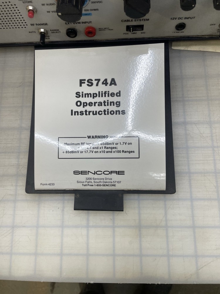 Sencore TV-RF Signal Analyzer Model FS74 A Not Tested