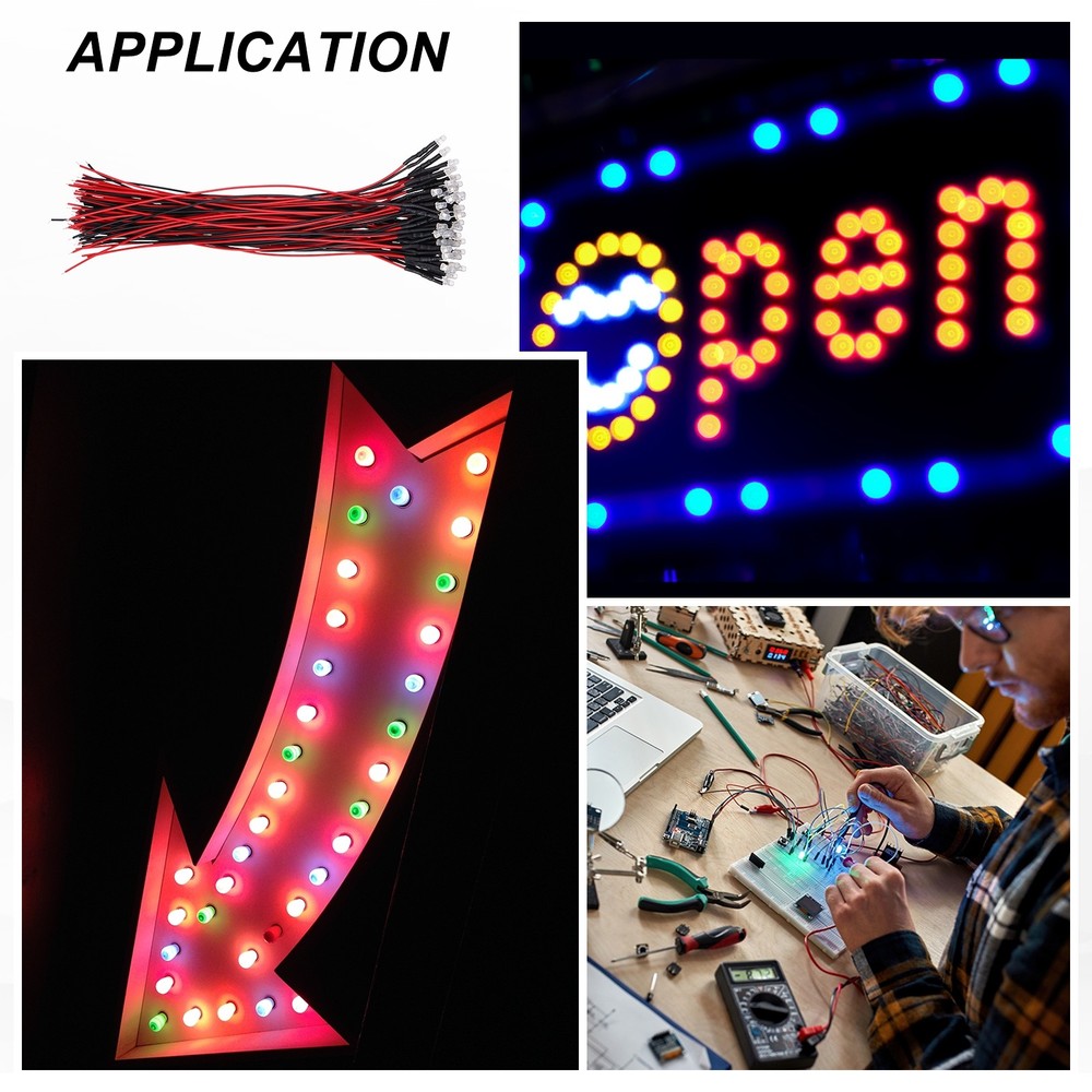 50pcs 3mm LED Diode Lights, RGB Fast Blinking Light DC 12V for Electronics
