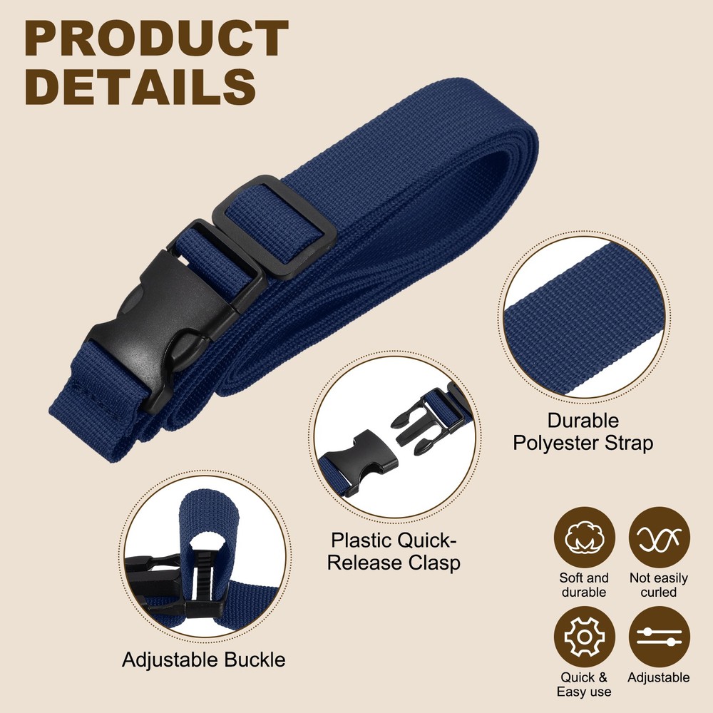 3pcs 1" x 8ft Utility Straps with Quick Release Buckle Adjustable, Dark Blue