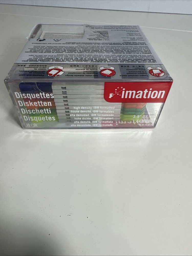 Imation Neon 3.5” Floppy Diskettes 10 Pack 2HD 1.44MB IBM NOS