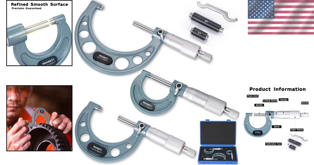 3Pcs 0-3" Precision Micrometer Set with Protective Case for Machining Excellence