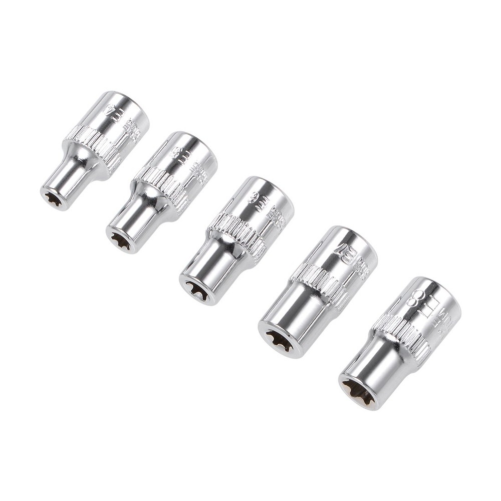 5PCS 1/4" Drive External Torx Shallow Socket Set E4 E5 E6 E7 E8 Cr-V Steel DIY