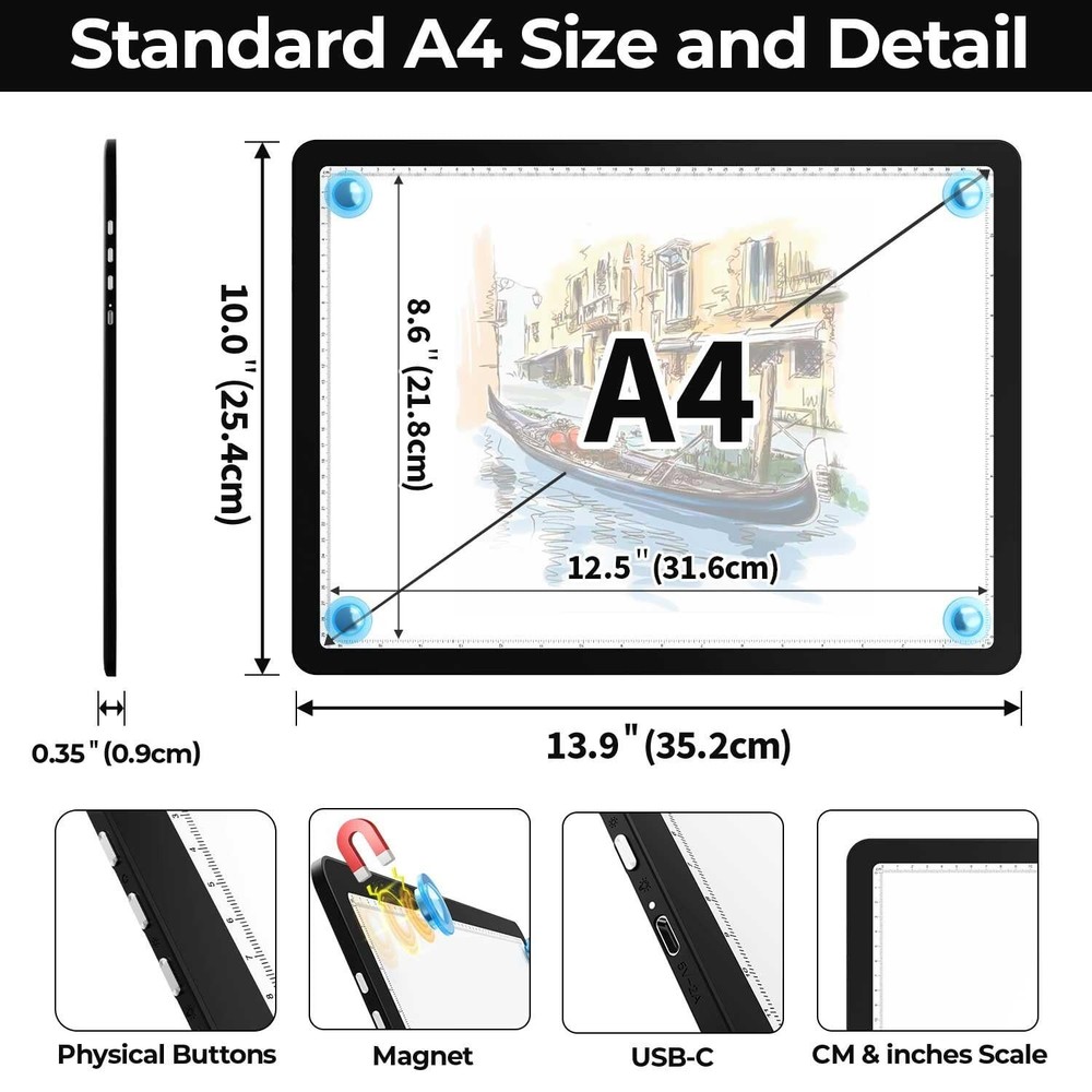 Heanolier A4 LED Copy Board Light Tracing A4(Not Rechargeable), Black