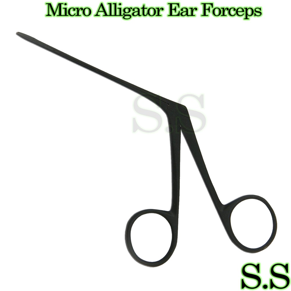 Black Coated Alligator Micro Tip Forceps 3.5" Serrated Jaws German Grade