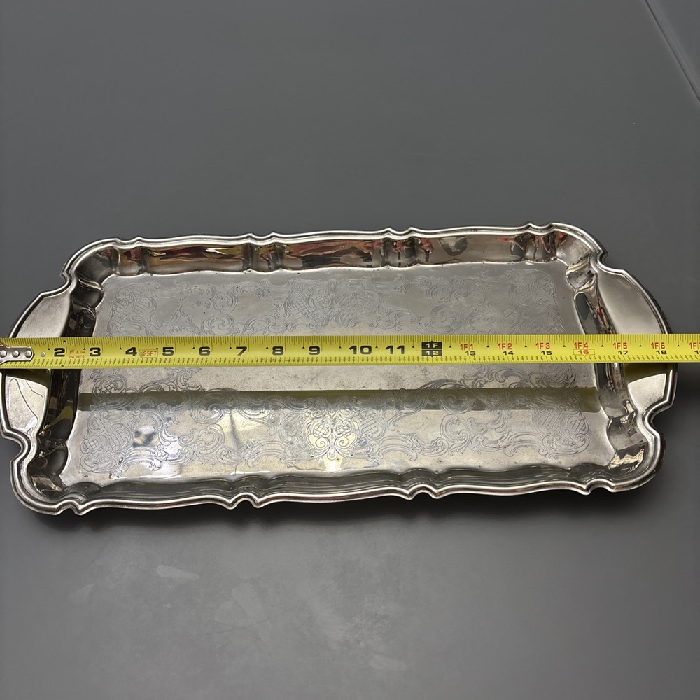 Vtg Gorham Silver Plated EP Rectangular Serving 18" Tray Etched Paisley Pattern