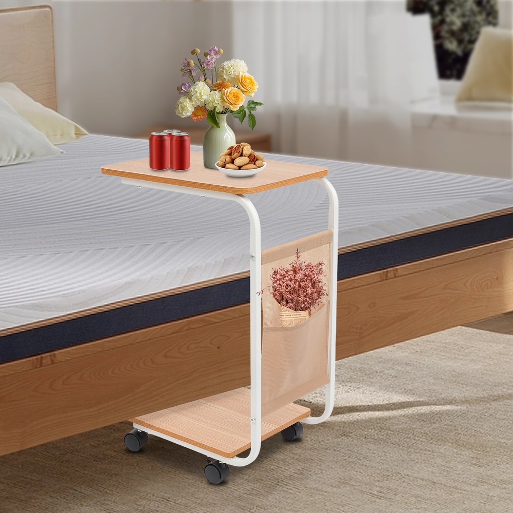 C-Shaped Side Table Sofa Bed Side Table With 4 Wheels Coffee Table Laptop Stand