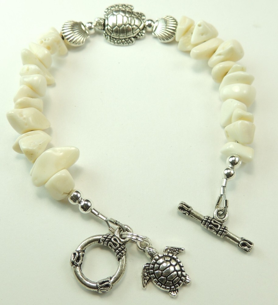 Handmade Statement White Shell Bracelet with Turtles & Shells Beach Wedding