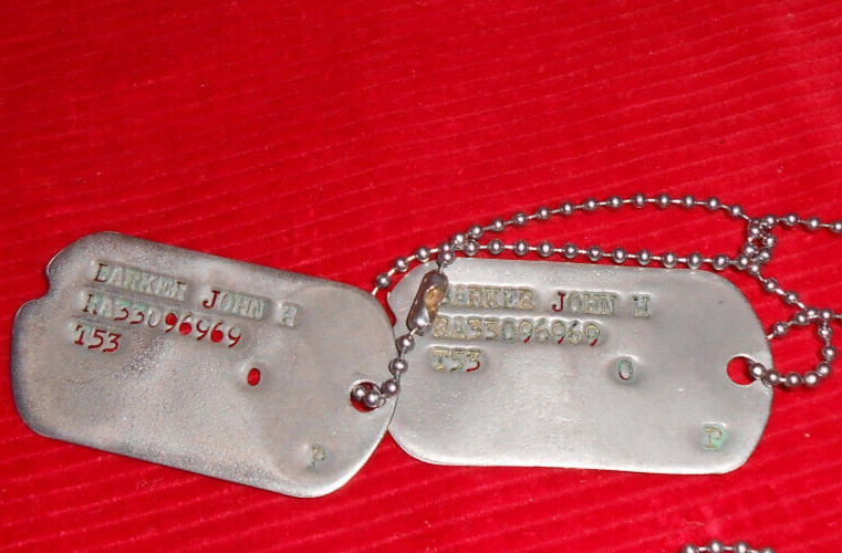 WWII - STYLE 2 - JOHN H. BARKER - MIL. DEP. BARKER - KOREAN WAR NOTCH'D DOG TAGS