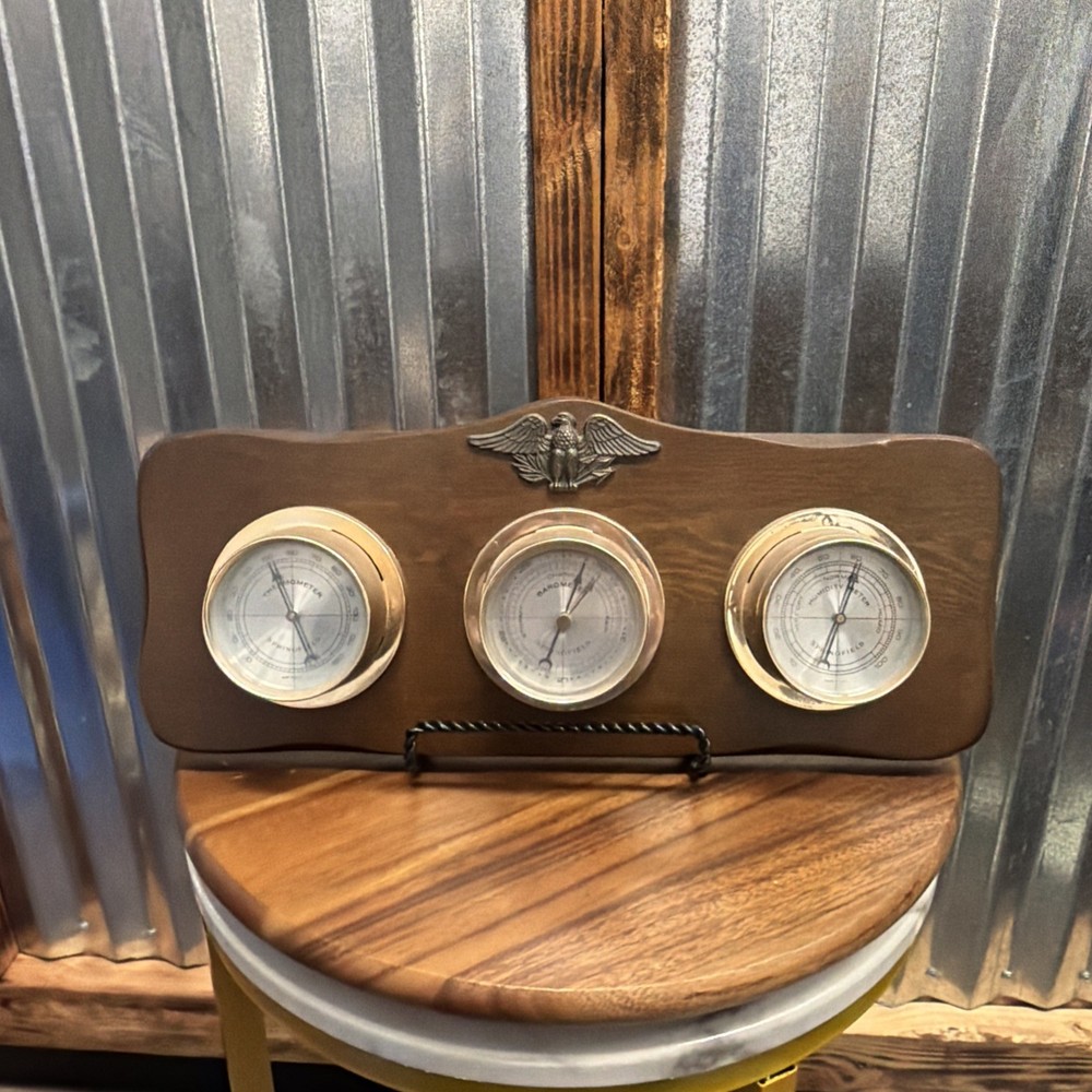 Vintage Eagle Top Horizontal Springfield Thermometer Barometer Weather Station