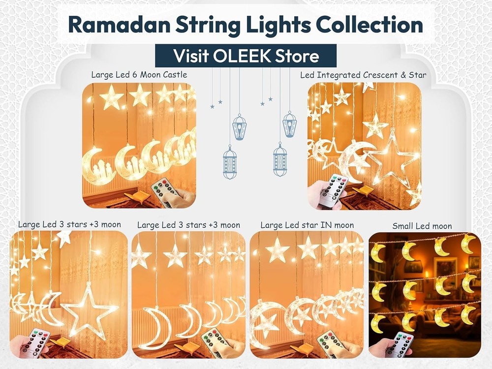 Cozy Indoor Ramadan String Lights - 17ft Remote Controlled with 8 Lighting Modes
