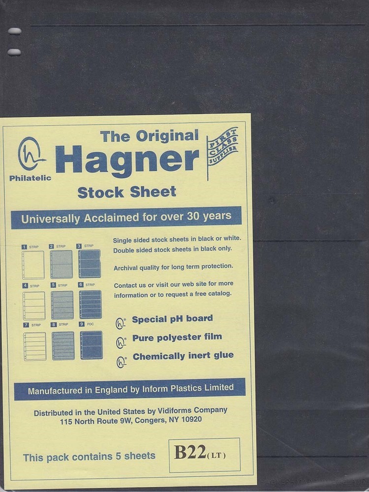 Stamp Stock Sheets Double Sided 2 Rows Pack of 5 Black Pages Hagner High Quality