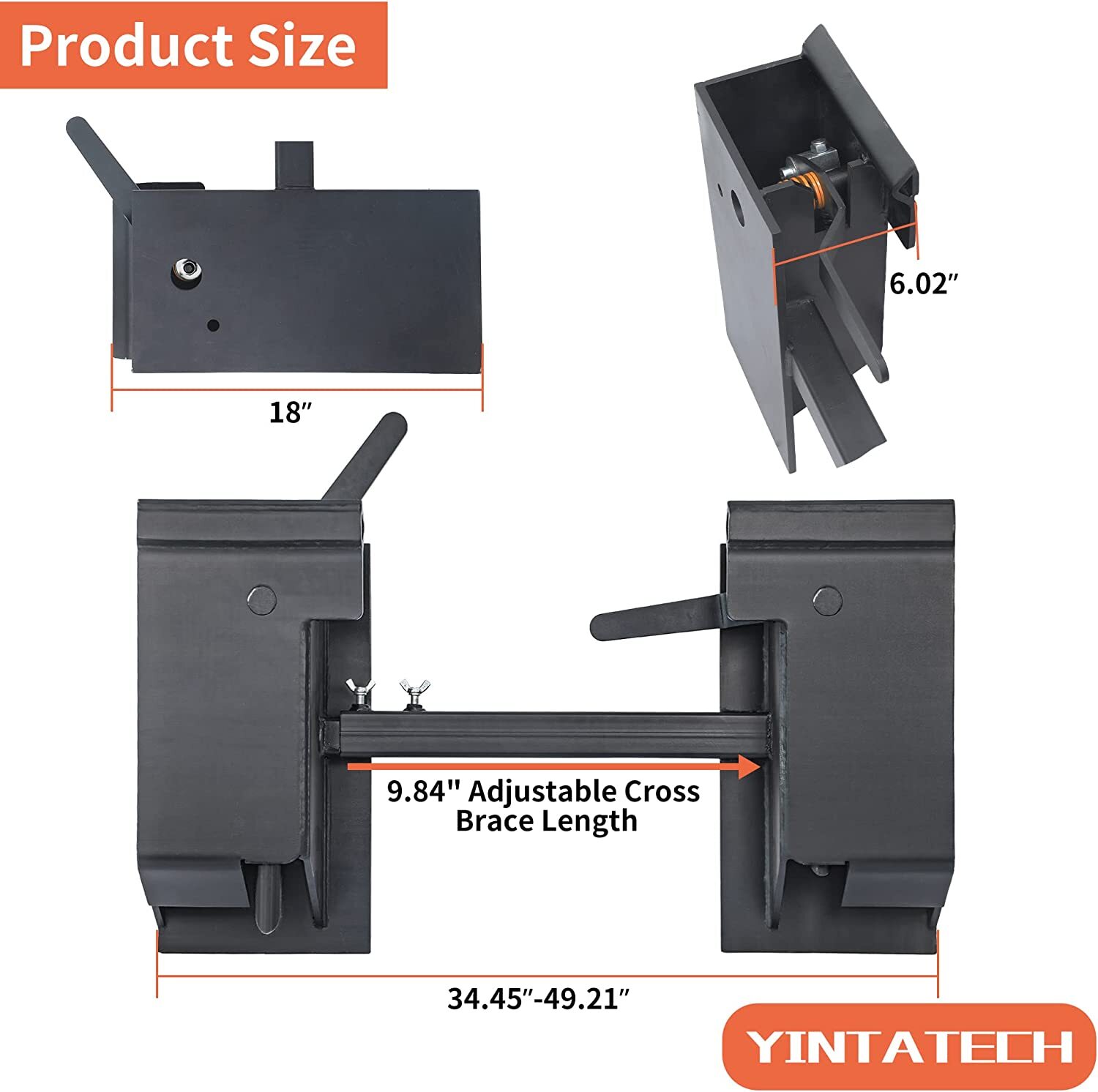 Quick Tach Conversion Adapter Attach W/ Adjustable Cross Brace Skid Steer 4000lb