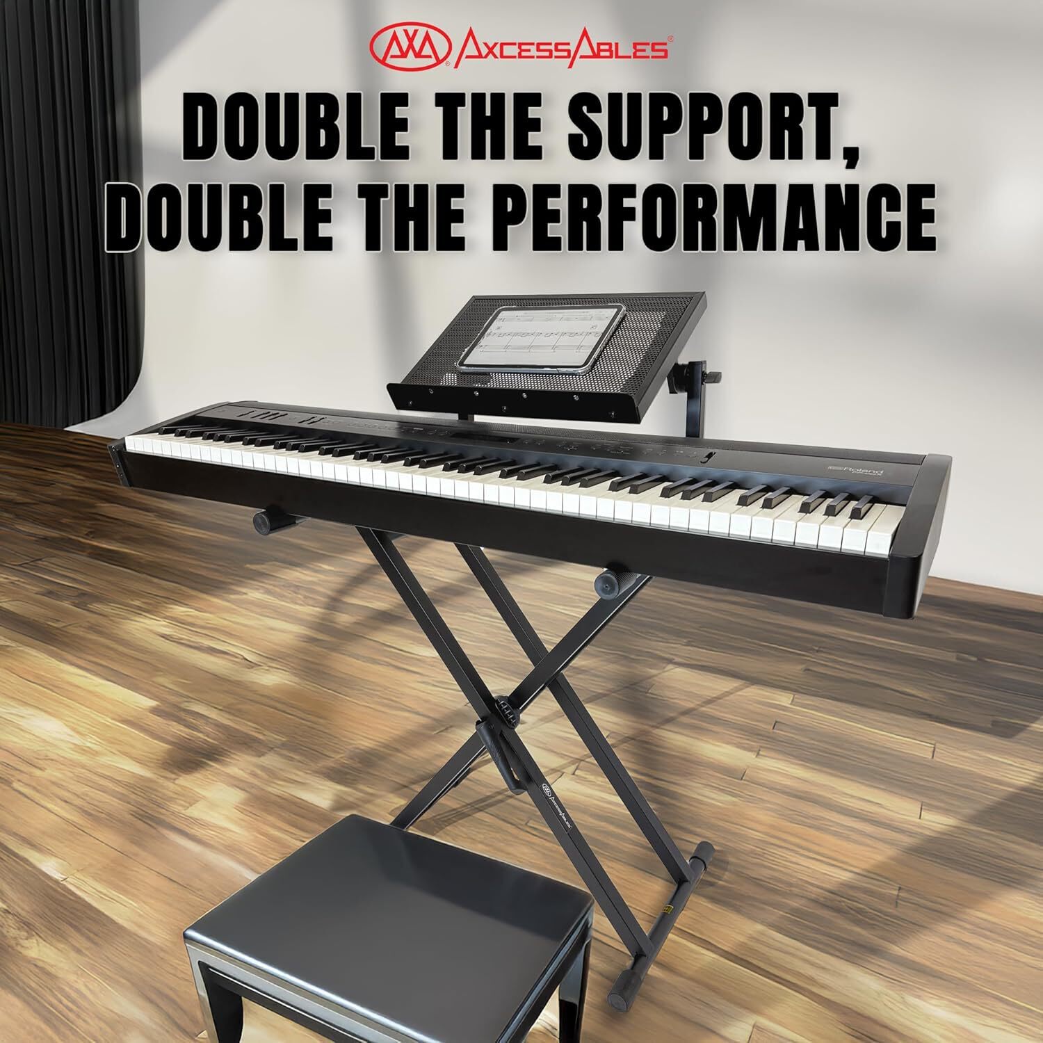 AxcessAbles Portable Two-Tier DJ Table Workstation Double-x Piano Keyboard Stand