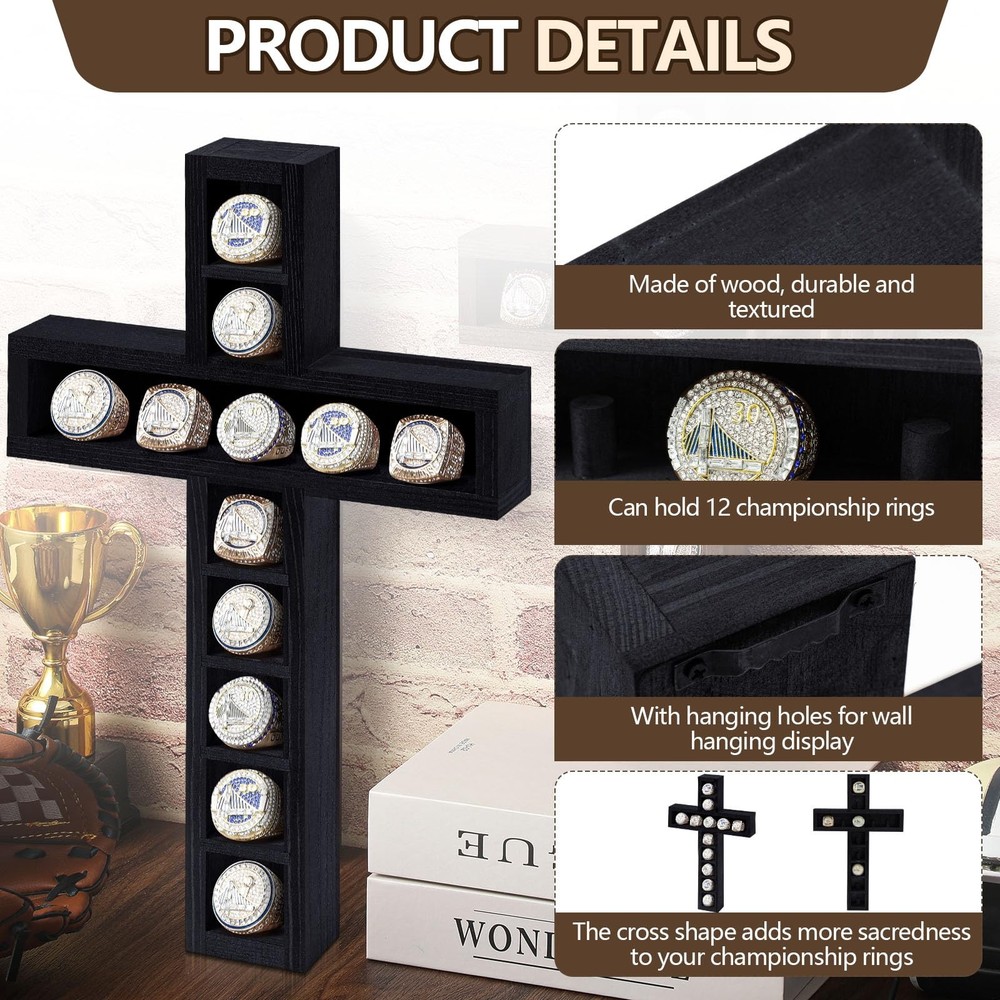 Baseball Ring Holder Display Case 12 Posts Softball Championship Ring Holder ...