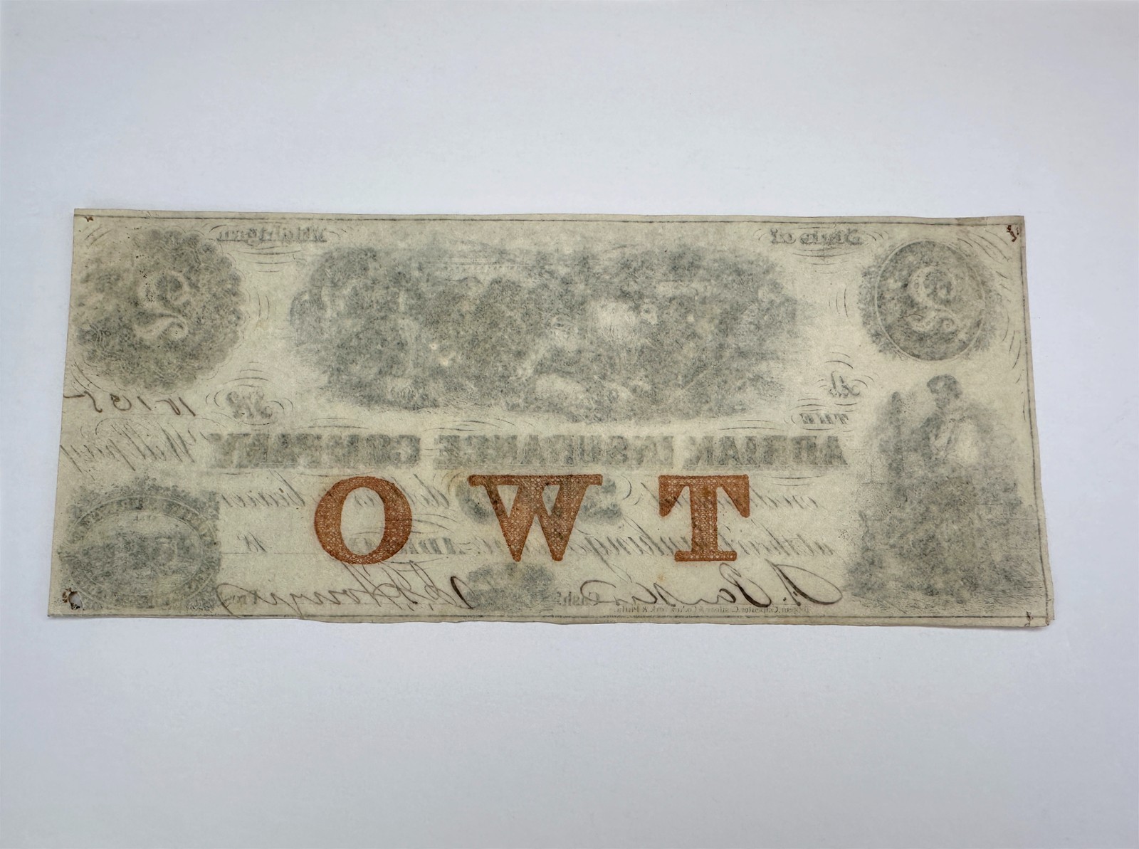 1853 $2 Adrian Insurance Company Michigan Obsolete Bank Note Two Dollars Bill MI