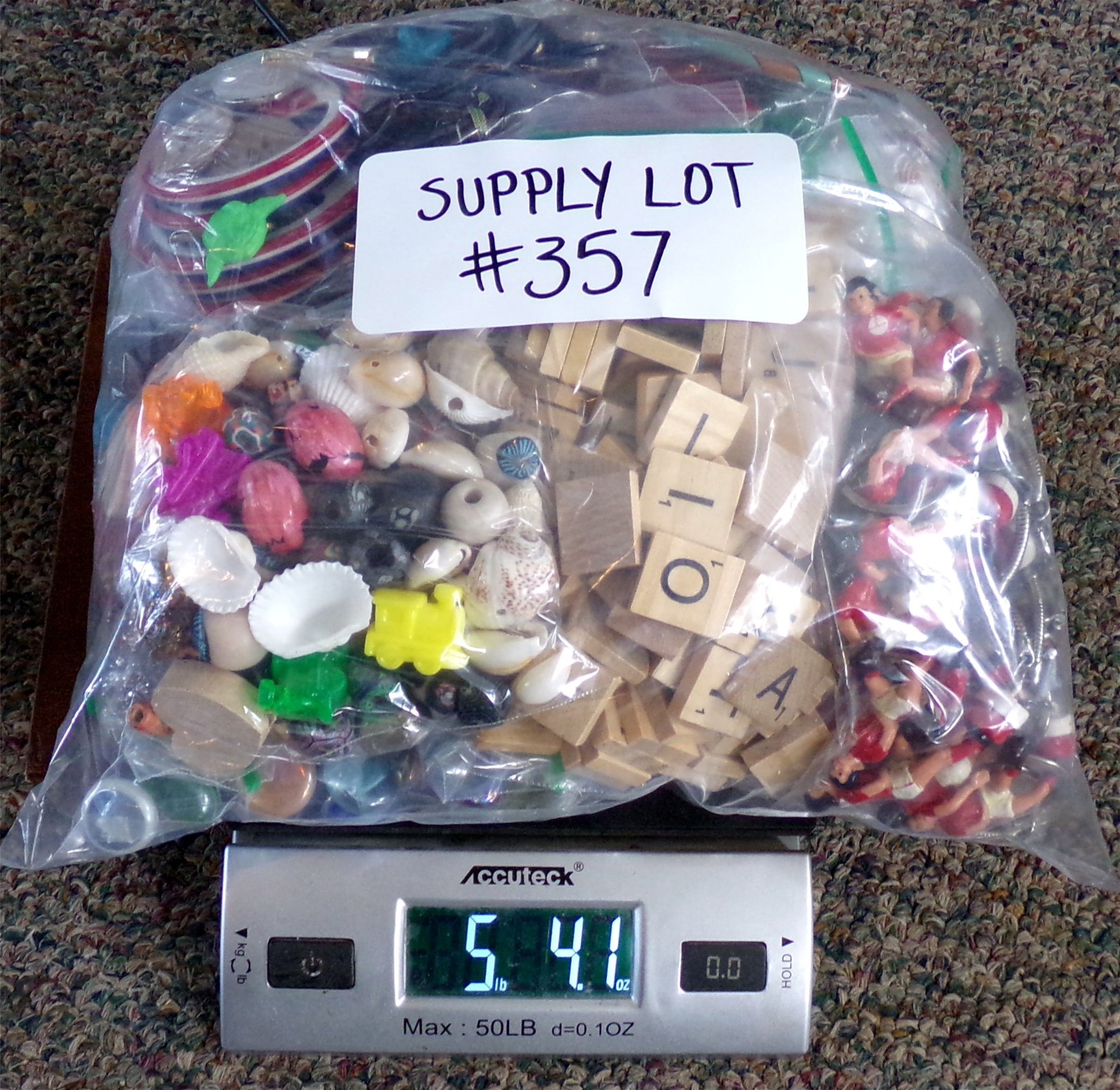 CRAFT LOT, 5 LB BULK MIX: Bead Button Pin Pendant Charm Patch Gem Key Stamp Dice