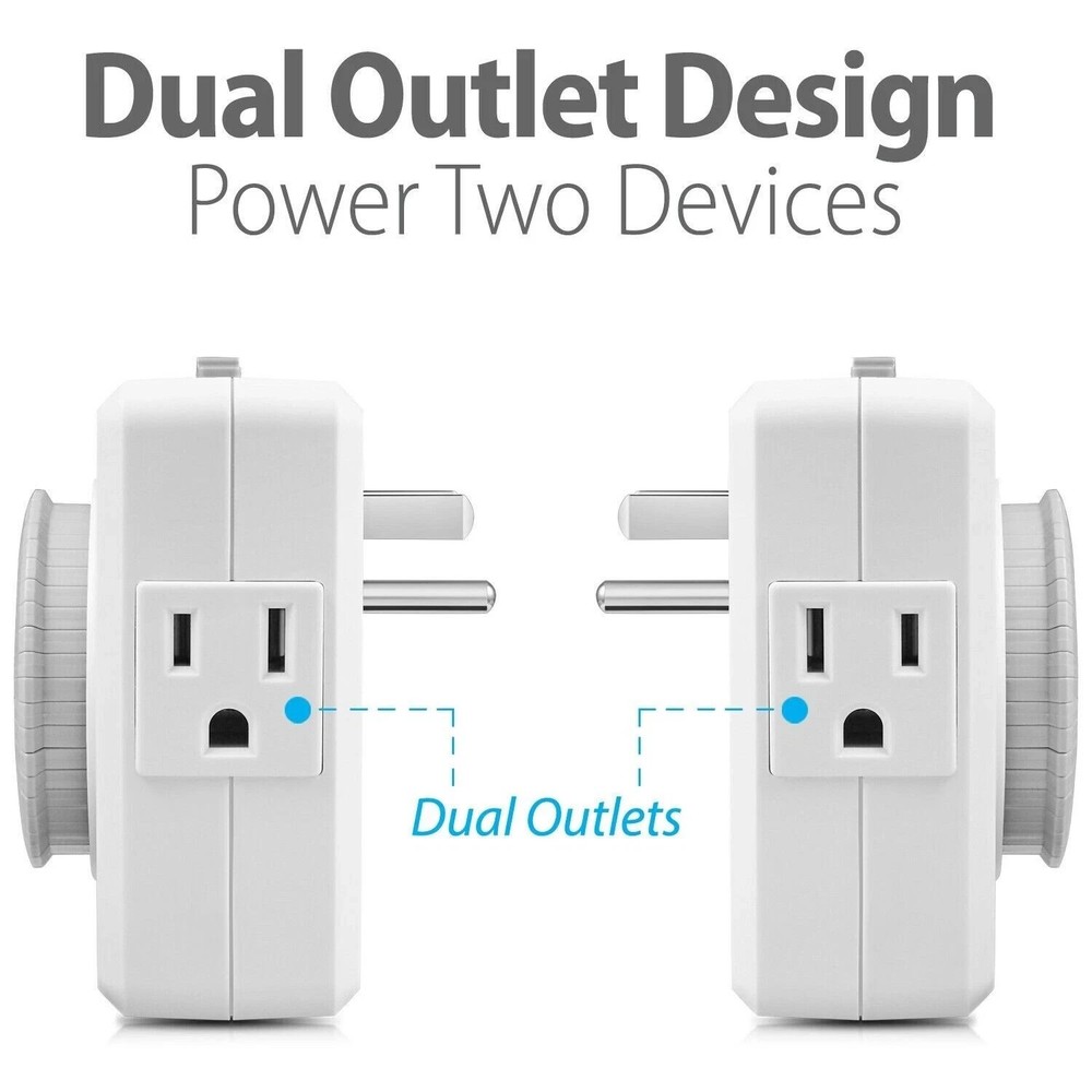 2x Indoor 24-Hour Plug In Grounded Daily Mechanical 2 Outlet Timer Light Switch