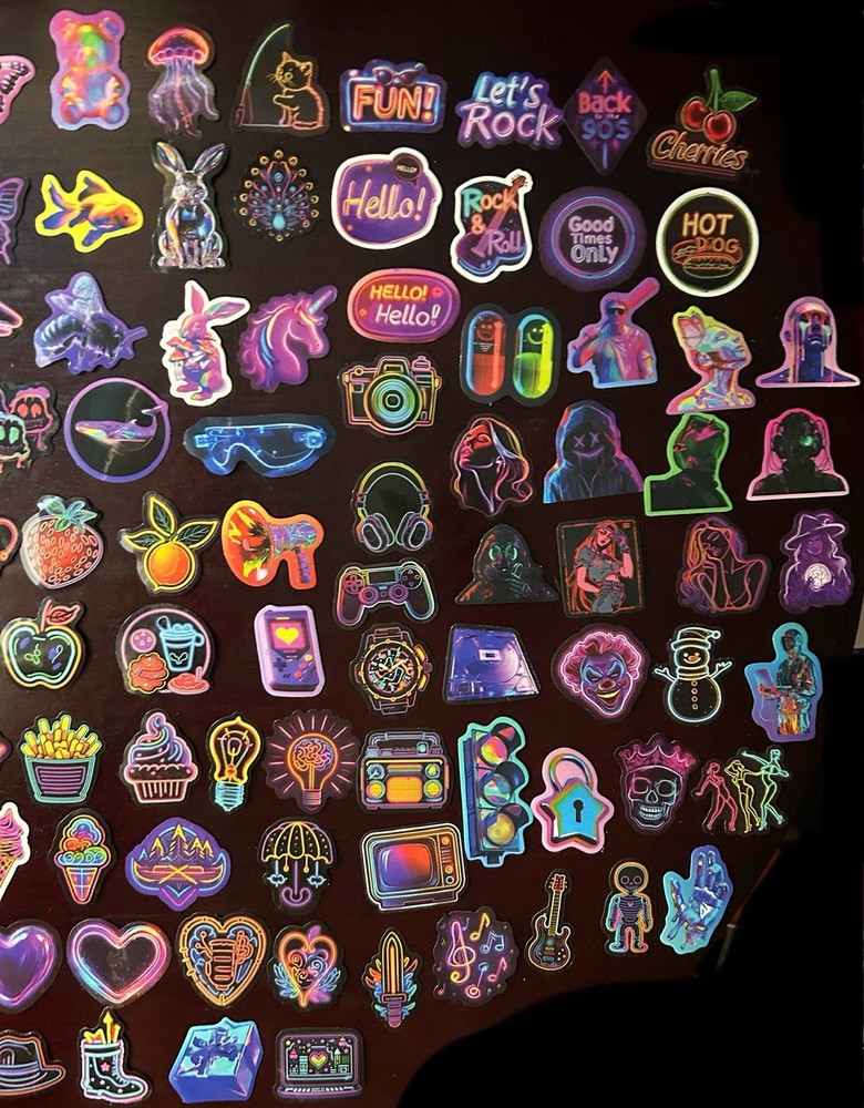129 Stickers ( Mostly Neon Themed)