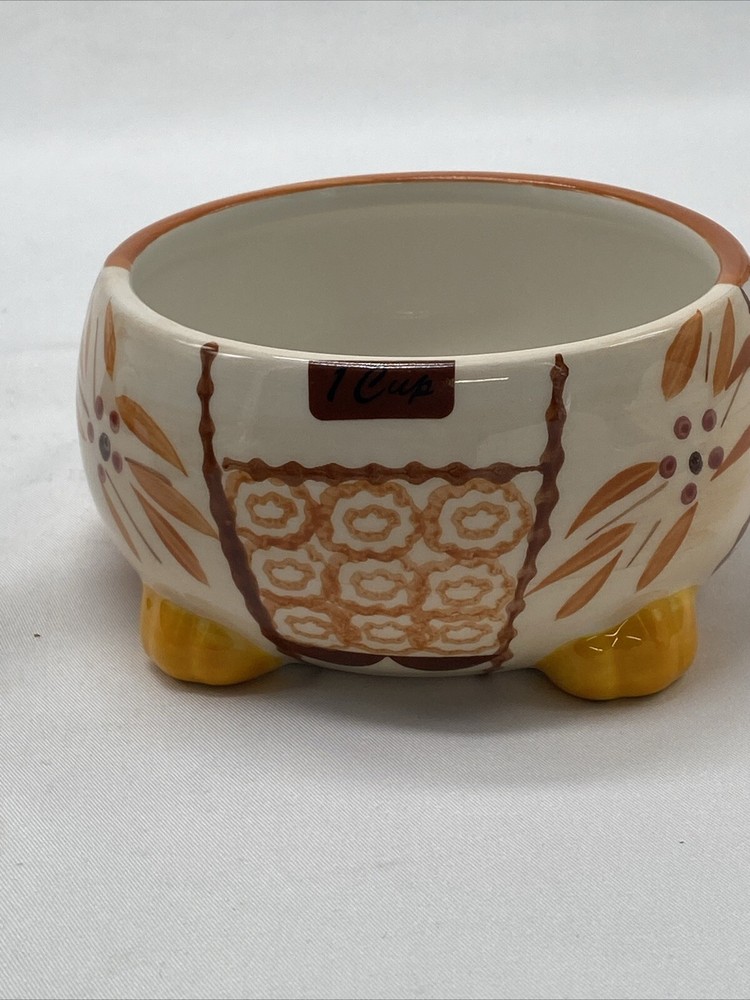 Temptations Orange Owl Ceramic Nesting Measuring Cup Set Old World