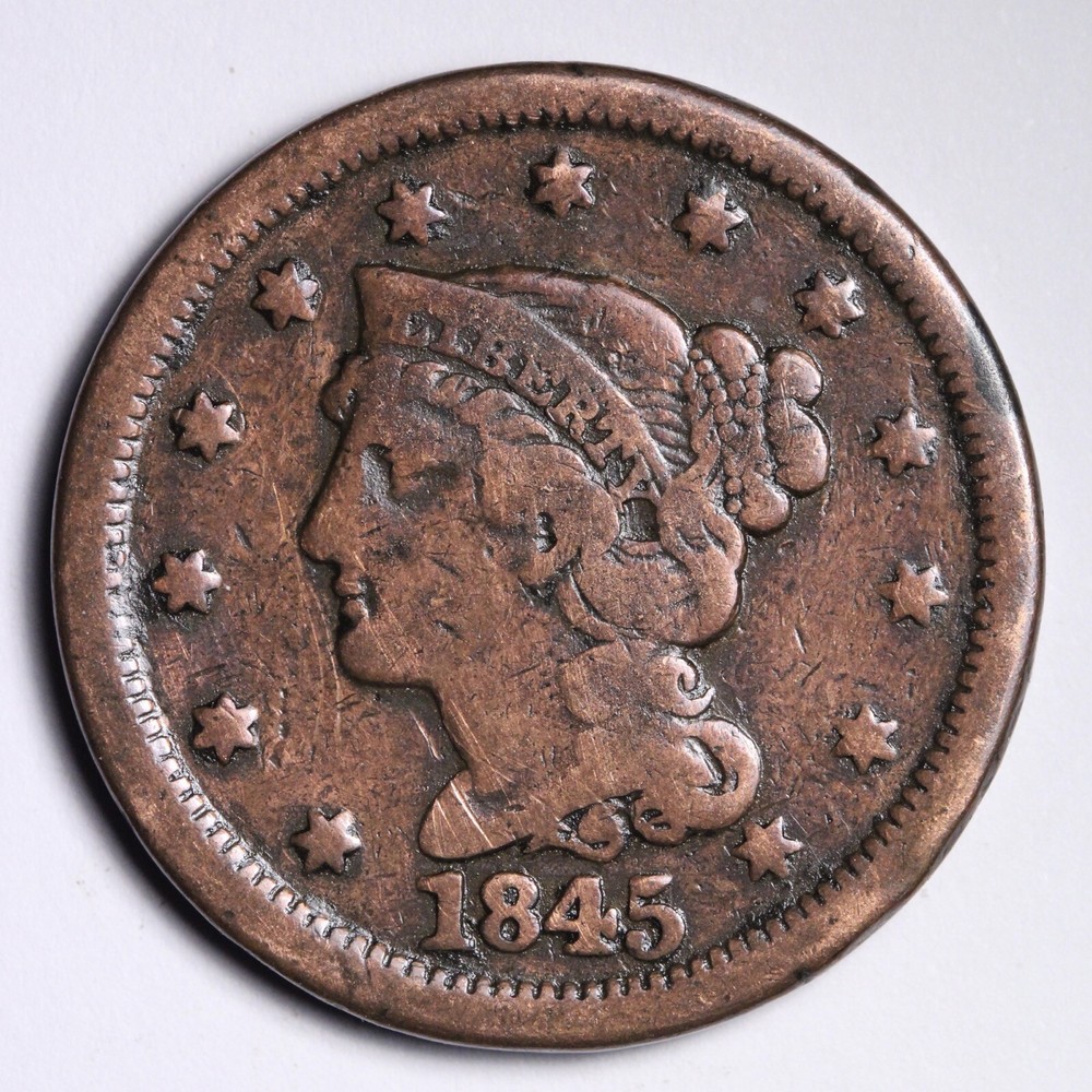 1845 Braided Hair Large Cent CHOICE FINE E299 GCL