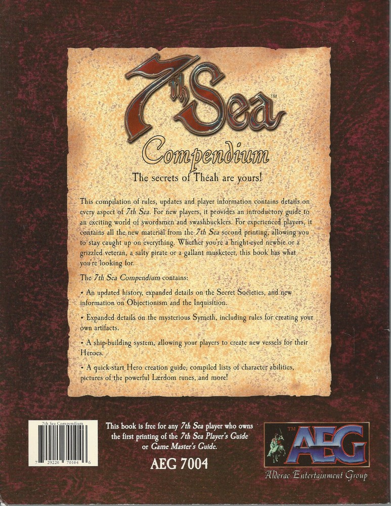 Seventh (7th) Sea Compendium SC NEW OOP AEG 7004