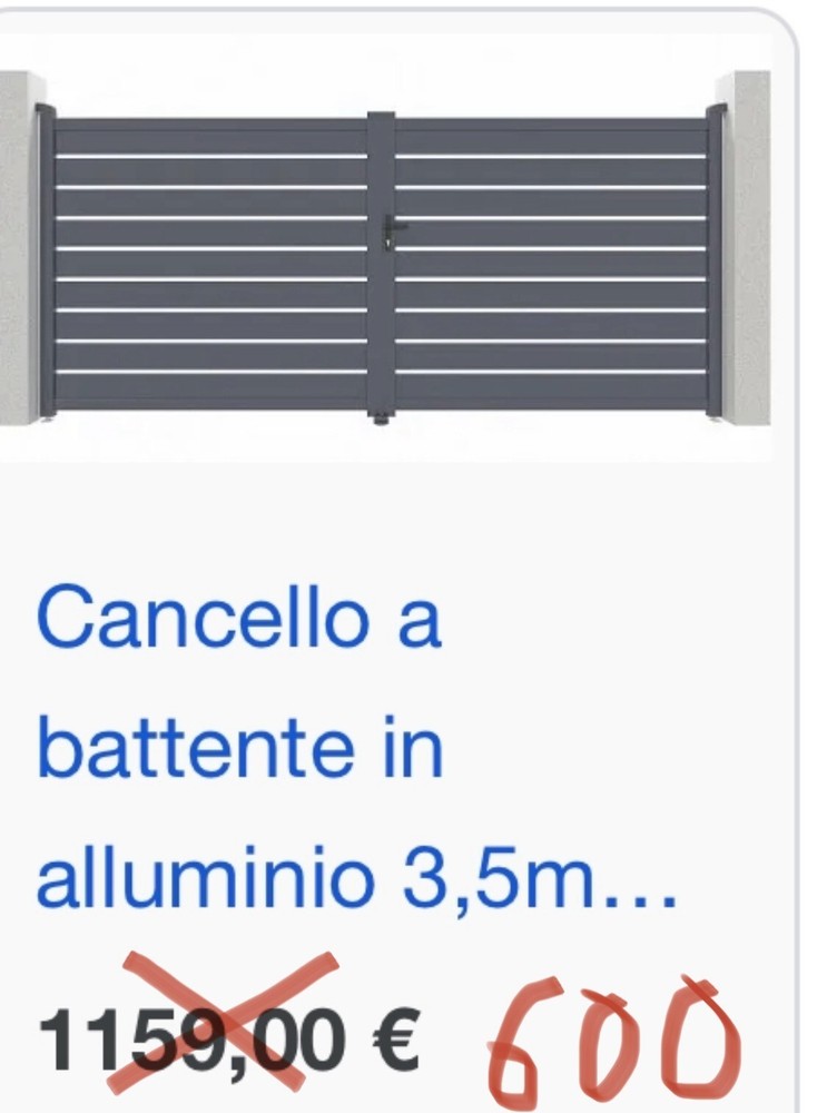 Cancello a battente in alluminio 3,55m