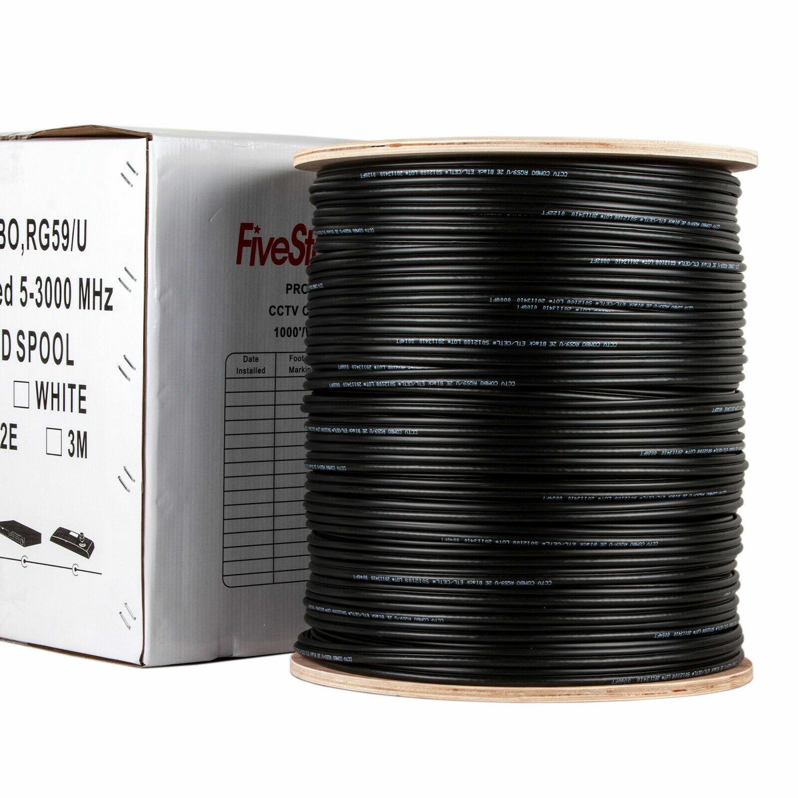RG59 Black 500ft Bulk Siamese Cable 20AWG+18/2 CCTV Security Camera Wire Network