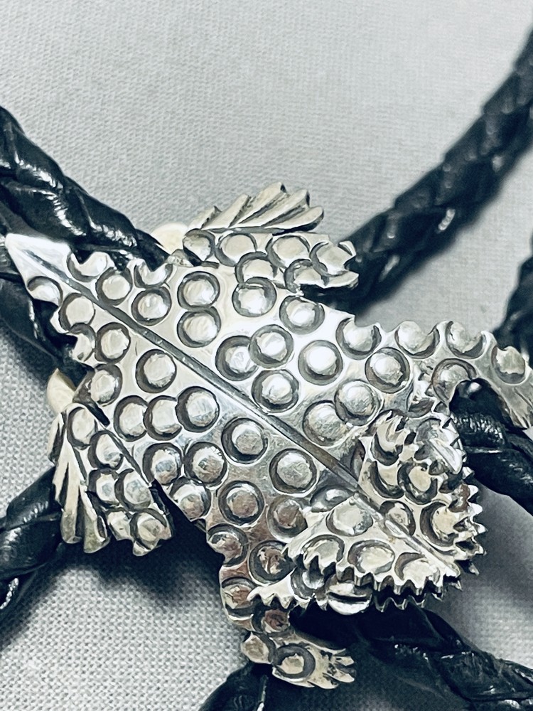 ASTONISHING NAVAJO STERLING SILVER TOAD BOLO SIGNED