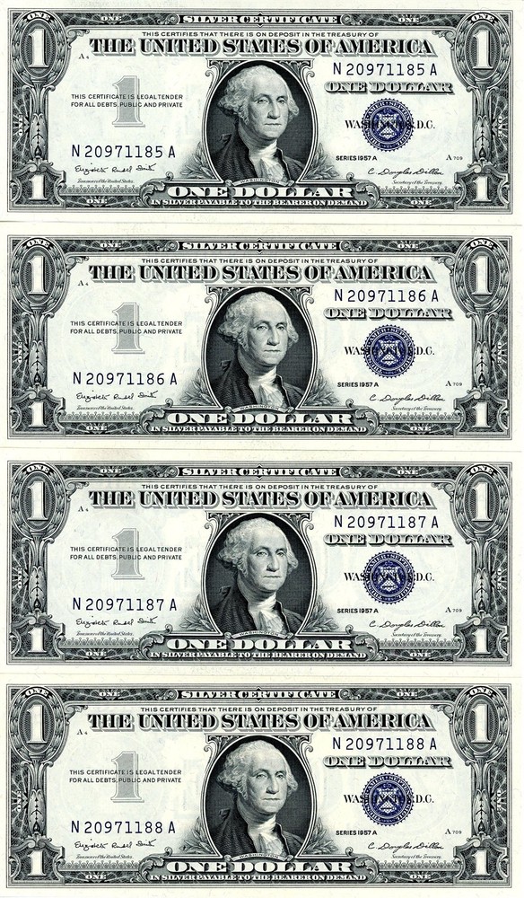 1957A $1 8-Sequential Consecutive Silver Certificates in UNC Condition Fr #1620