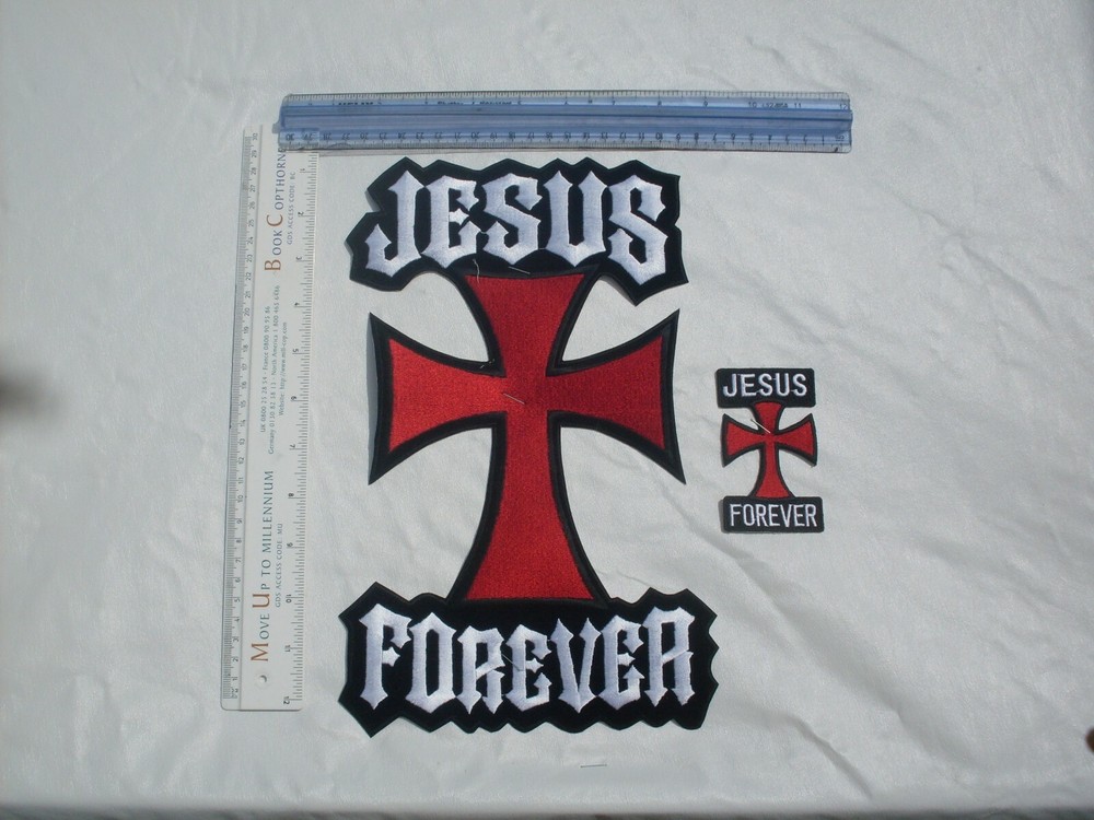 Jesus Patch Forever large 12" patch & small 3" patch  embroidered Patches Biker