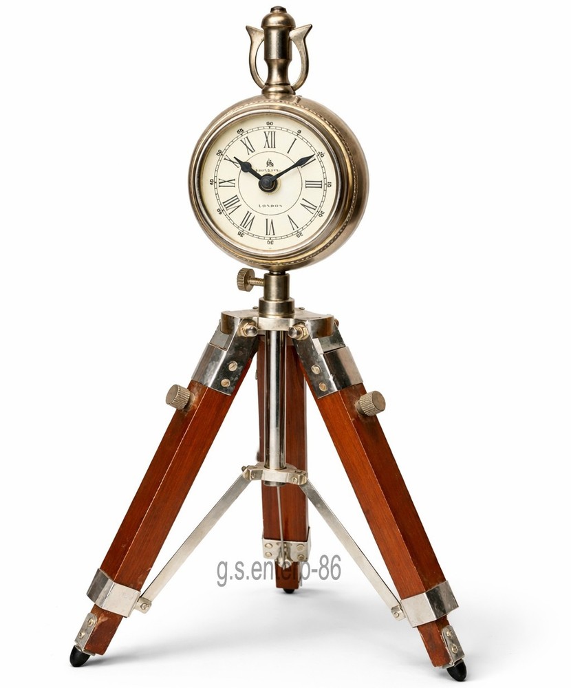 Solid Brass Tripod Clock Antique Style Table Decor Home & Office Collectible