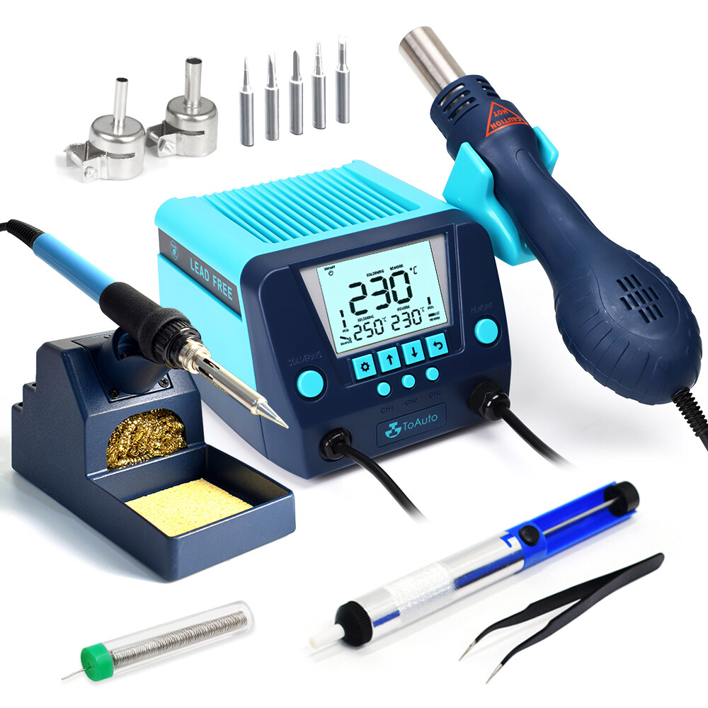 2in1 110V Soldering Iron Rework Station Kit Hot Air Gun SMD Welding Repair Tool