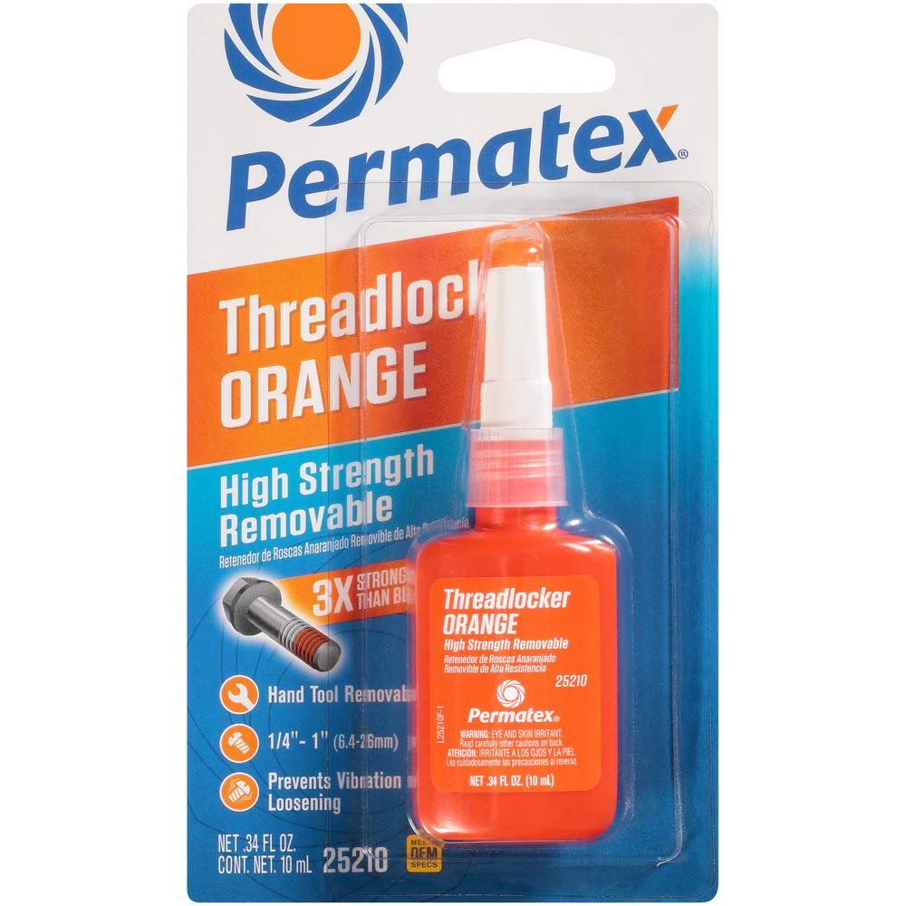 Permatex 25210 High Strength Removable Threadlocker Orange Liquid, 10 Ml