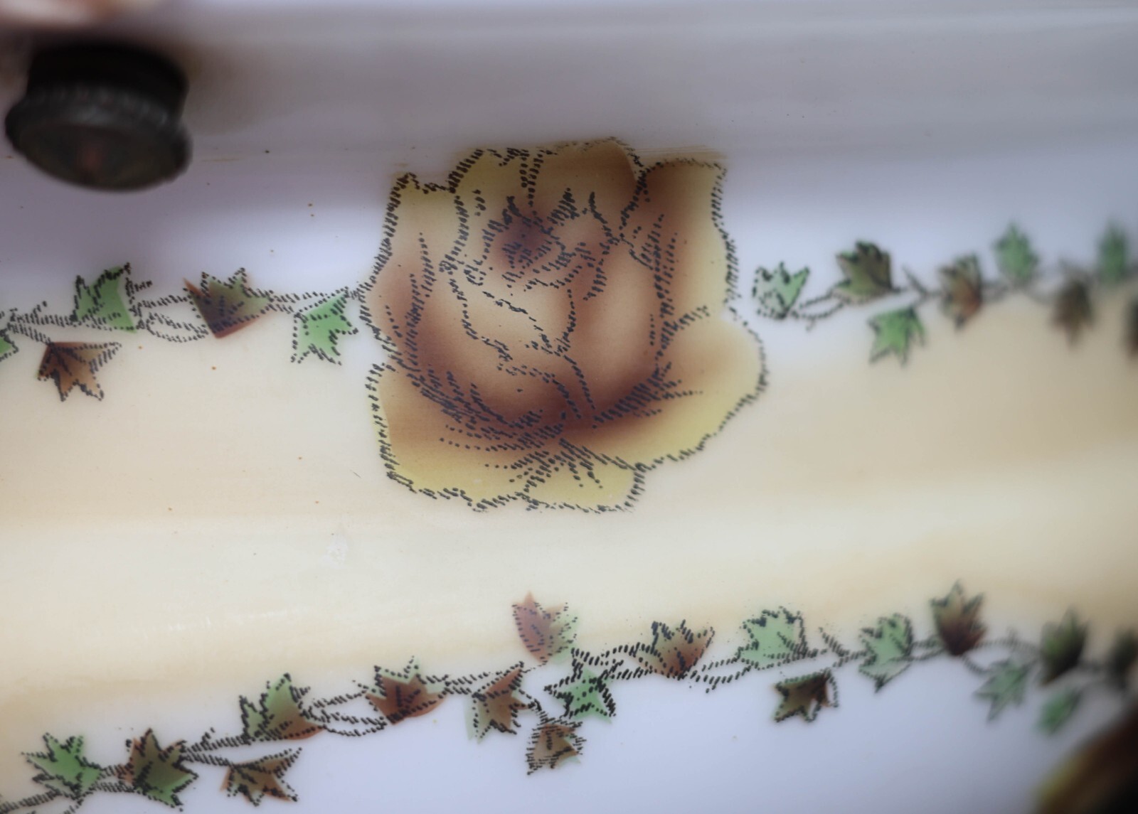 Vintage Large Hanging 3-Chain Glass Light Shade Lamp Part 14.25" Diam x 5" Roses