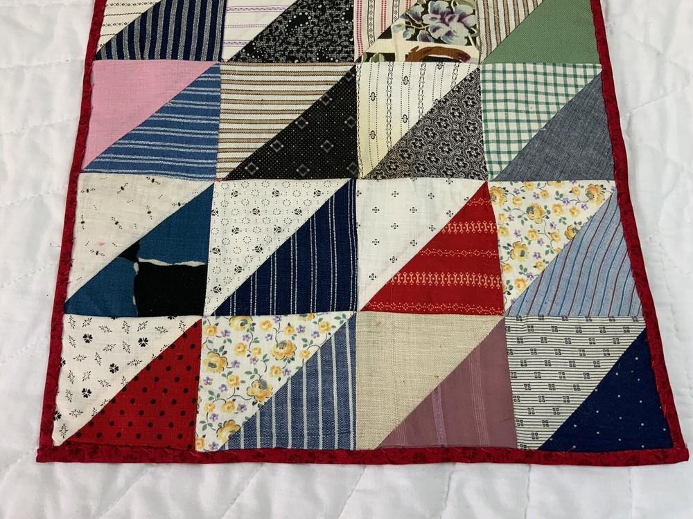 Vintage Patchwork Quilt Table Topper, Triangles, 1930’s, Calico Prints, Multi