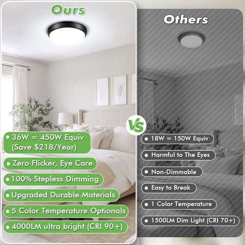 13 Inch Dimmable Flush Mount LED Ceiling Light Fixture 4000LM, Black