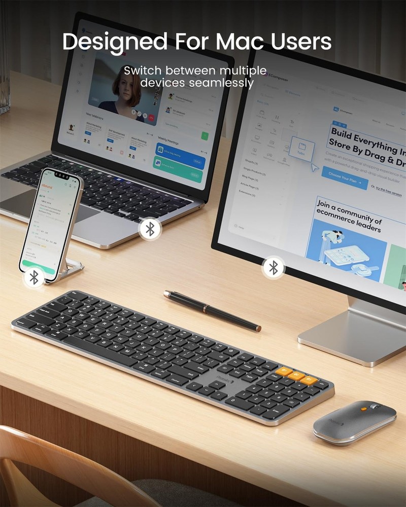 ProtoArc Backlit Bluetooth Keyboard and Mouse for Mac, KM100-A Full Size Wire...