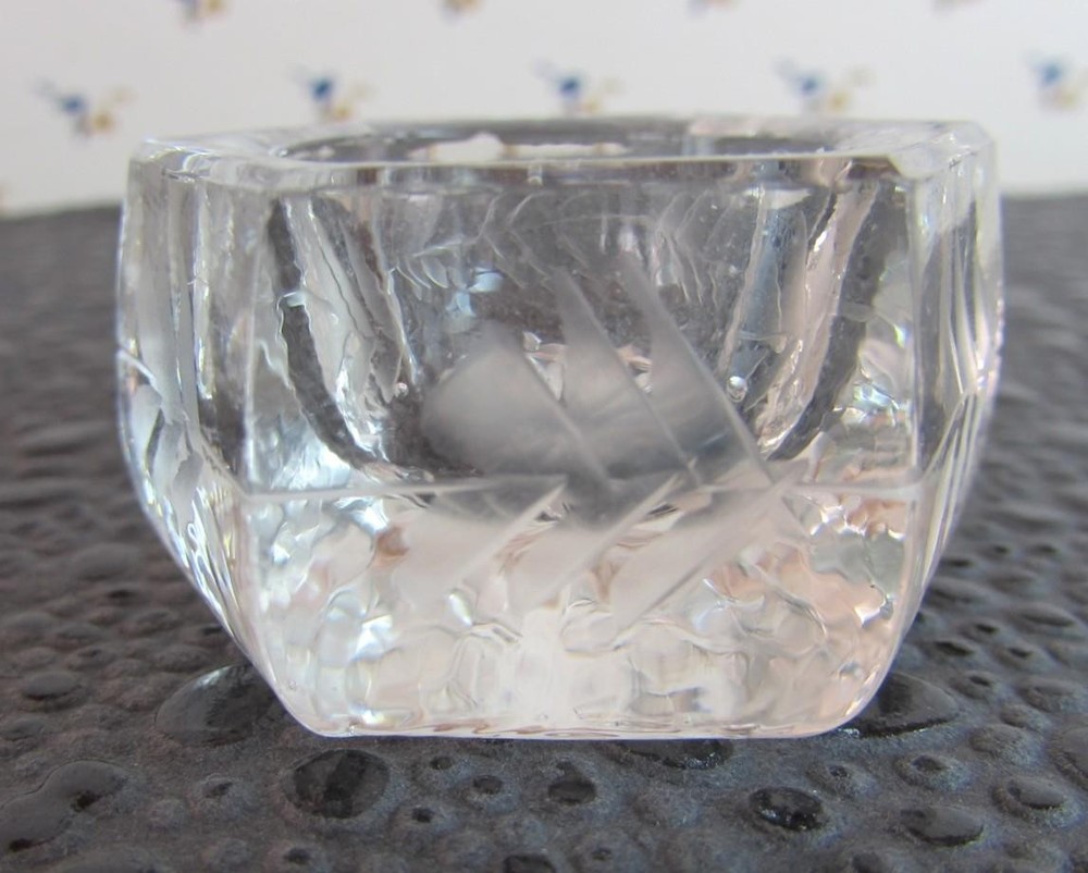 Etched Hexagon Open Salt Cellar Dip ca 1900's