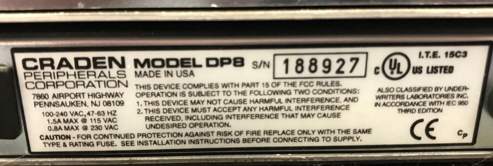 Craden DP8 Passbook Printer w/ Power Cord