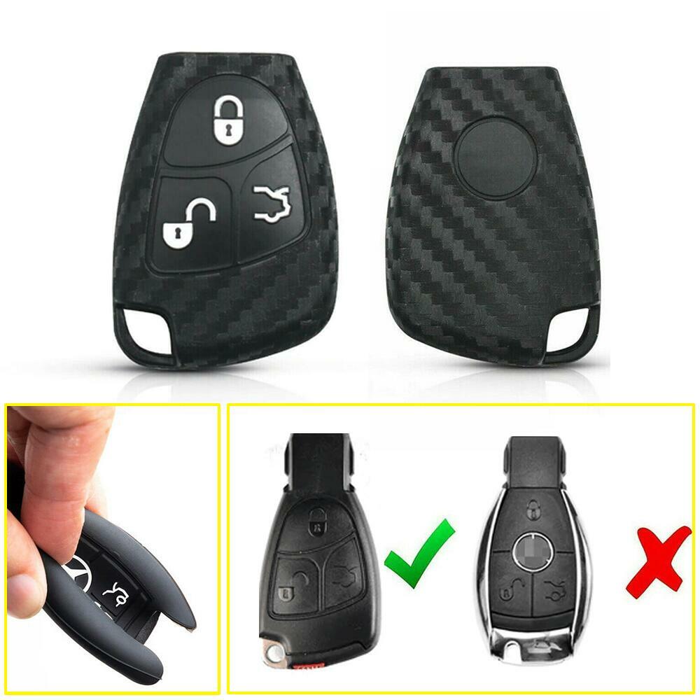 Carbon Fiber Pattern Soft Silicone Car Key Fob Cover For Mercedes Benz W203 W204