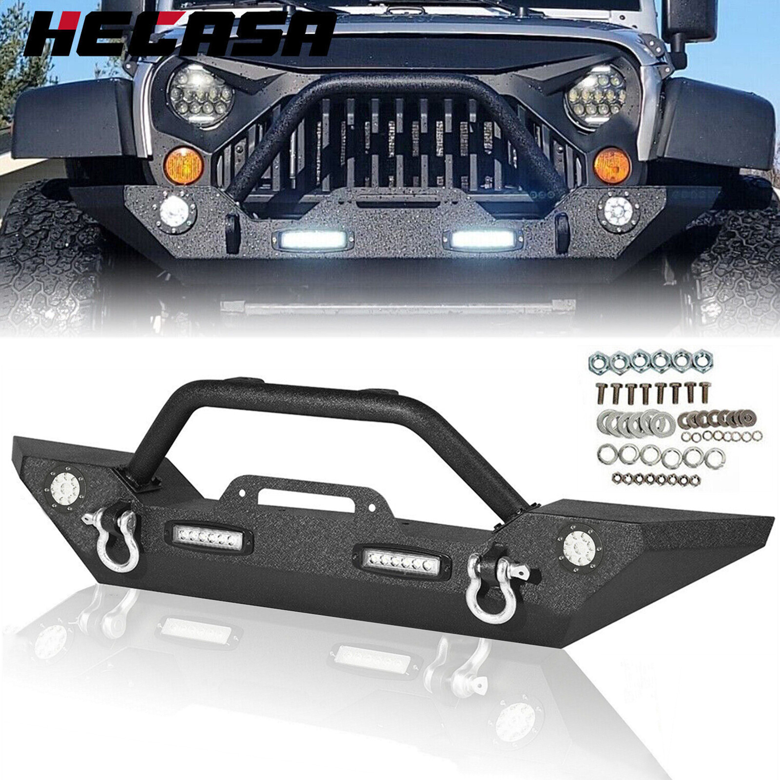 Steel Front Bumper w/LED Lights for Jeep Wrangler JK JL 07-22 Gladiator JT 20-22
