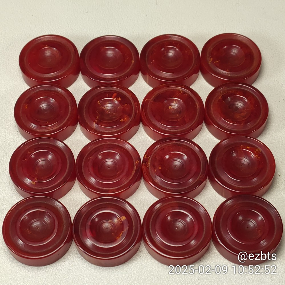 16 Bakelite Catalin Backgammon chips Dark Cherry Red Cream Translucent swirl 28m