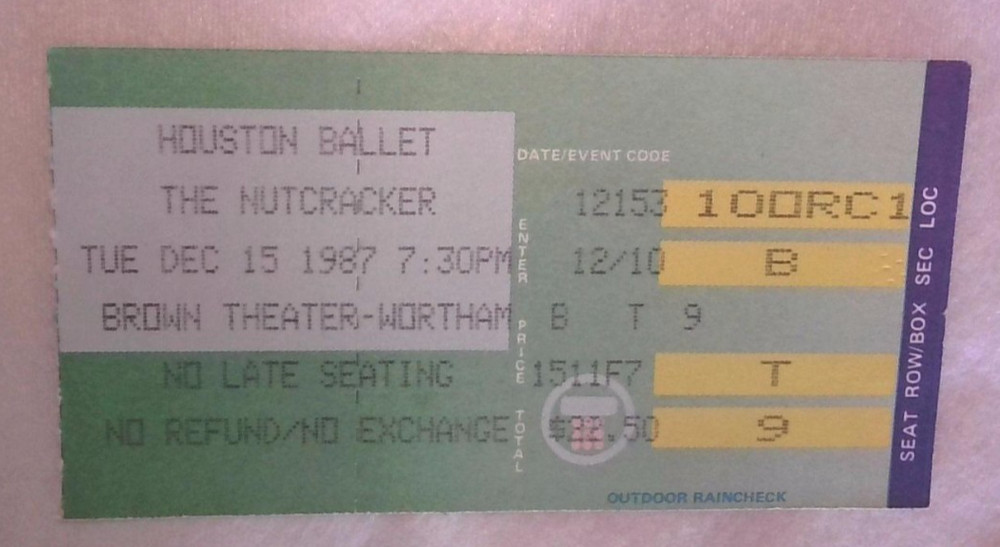 Vintage 1987 The Nutcracker Ballet Ticket Stub - Houston Ballet